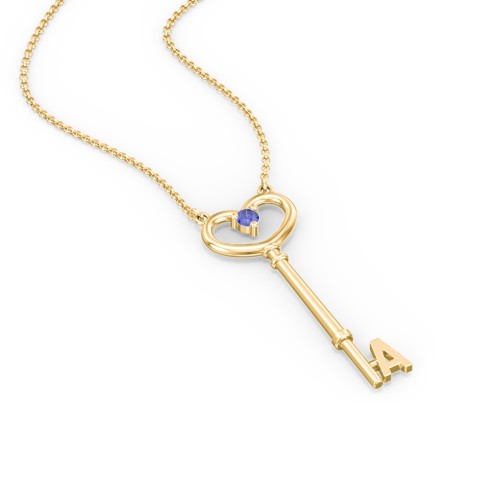 Initial Heart Key Necklace with Gemstone - A – 18K Gold Plated Silver with Blue Sapphire