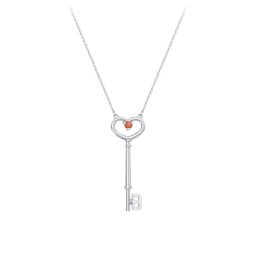 Initial Heart Key Necklace with Gemstone - B