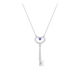 Initial Heart Key Necklace with Gemstone - E