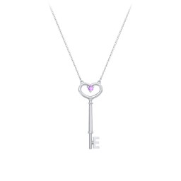 Initial Heart Key Necklace with Gemstone - E in 925 Sterling Silver with Amethyst