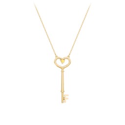 Initial Heart Key Necklace with Gemstone - F in 18K Gold Plated Silver with Citrine