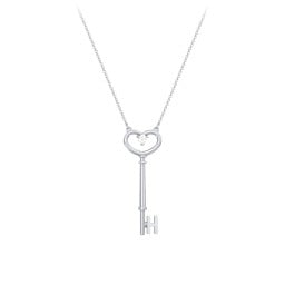Initial Heart Key Necklace with Gemstone - H