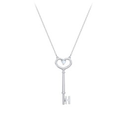 Initial Heart Key Necklace with Gemstone - H