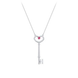 Initial Heart Key Necklace with Gemstone - H