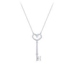 Initial Heart Key Necklace with Gemstone - H