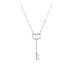Initial Heart Key Necklace with Gemstone - I