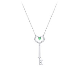Initial Heart Key Necklace with Gemstone - I in 925 Sterling Silver with Emerald