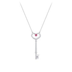 Initial Heart Key Necklace with Gemstone - J