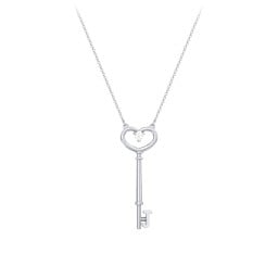 Initial Heart Key Necklace with Gemstone - J