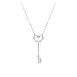 Initial Heart Key Necklace with Gemstone - J