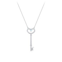 Initial Heart Key Necklace with Gemstone - J