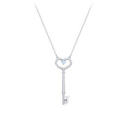 Initial Heart Key Necklace with Gemstone - J