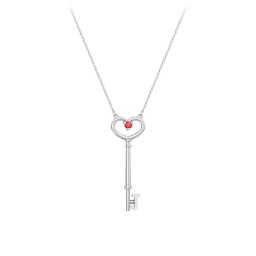 Initial Heart Key Necklace with Gemstone - J
