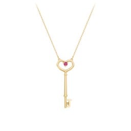 Initial Heart Key Necklace with Gemstone - J