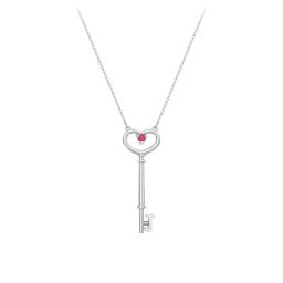 Initial Heart Key Necklace with Gemstone - J