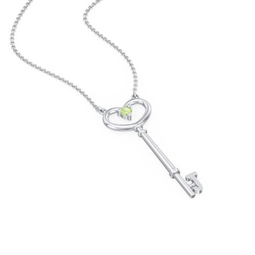 Initial Heart Key Necklace with Gemstone - J