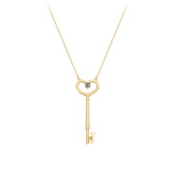 Initial Heart Key Necklace with Gemstone - J in 18K Gold Plated Silver with Smokey Quartz