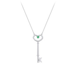 Initial Heart Key Necklace with Gemstone - K