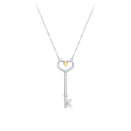 Initial Heart Key Necklace with Gemstone - K