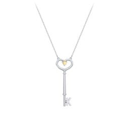 Initial Heart Key Necklace with Gemstone - K
