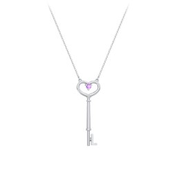 Initial Heart Key Necklace with Gemstone - L in 925 Sterling Silver with Amethyst