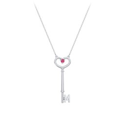 Initial Heart Key Necklace with Gemstone - M