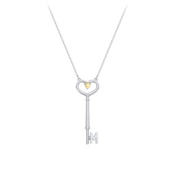 Initial Heart Key Necklace with Gemstone - M