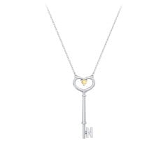 Initial Heart Key Necklace with Gemstone - N