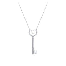 Initial Heart Key Necklace with Gemstone - N