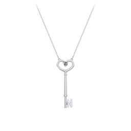 Initial Heart Key Necklace with Gemstone - N