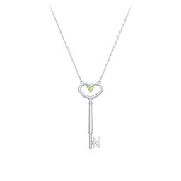 Initial Heart Key Necklace with Gemstone - N
