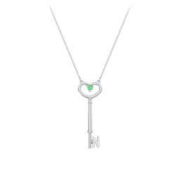 Initial Heart Key Necklace with Gemstone - N