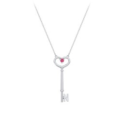 Initial Heart Key Necklace with Gemstone - N