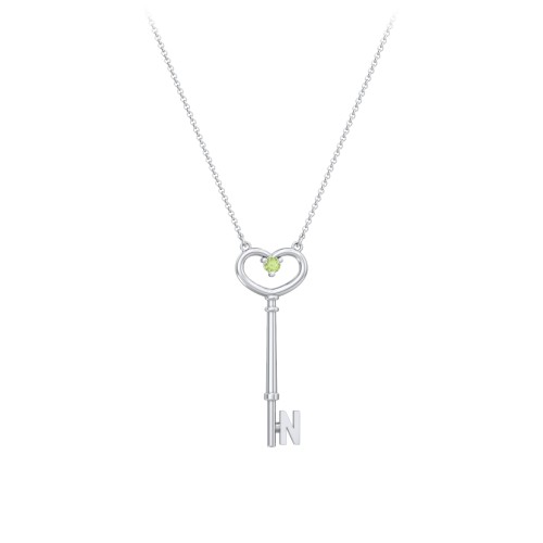 Initial Heart Key Necklace with Gemstone - N