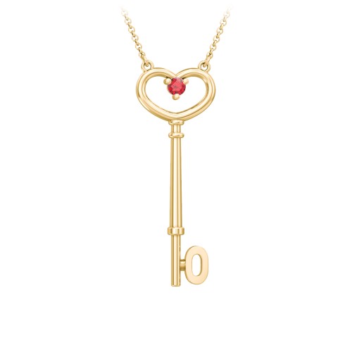 Initial Heart Key Necklace with Gemstone - O – 18K Gold Plated Silver with Garnet