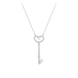 Initial Heart Key Necklace with Gemstone - P