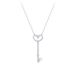 Initial Heart Key Necklace with Gemstone - P