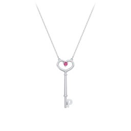 Initial Heart Key Necklace with Gemstone - P