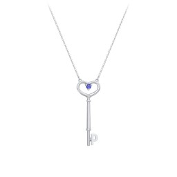 Initial Heart Key Necklace with Gemstone - P