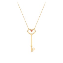 Initial Heart Key Necklace with Gemstone - P in 18K Gold Plated Silver with Garnet