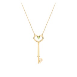 Initial Heart Key Necklace with Gemstone - P in 18K Gold Plated Silver with Peridot