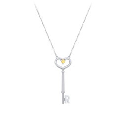 Initial Heart Key Necklace with Gemstone - R