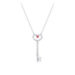 Initial Heart Key Necklace with Gemstone - R