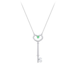 Initial Heart Key Necklace with Gemstone - S
