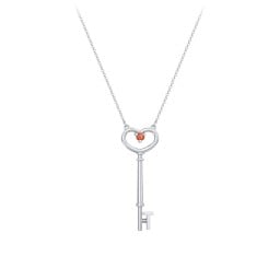 Initial Heart Key Necklace with Gemstone - T