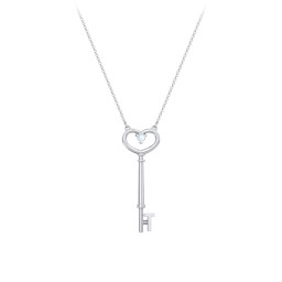 Initial Heart Key Necklace with Gemstone - T