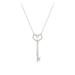 Initial Heart Key Necklace with Gemstone - T