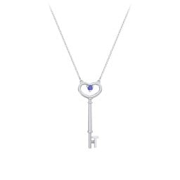Initial Heart Key Necklace with Gemstone - T