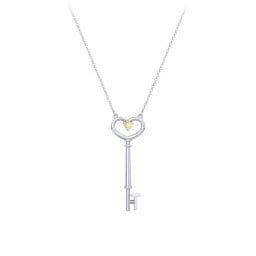 Initial Heart Key Necklace with Gemstone - T