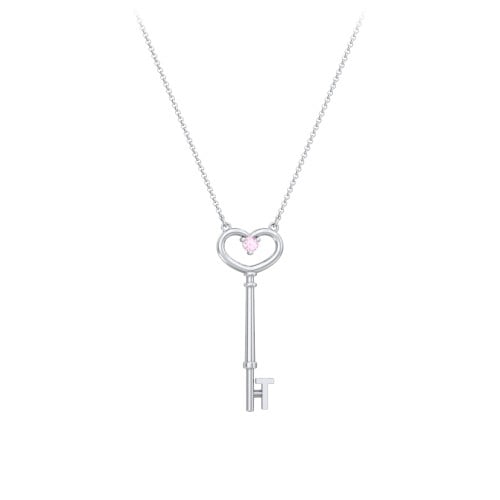 Initial Heart Key Necklace with Gemstone - T